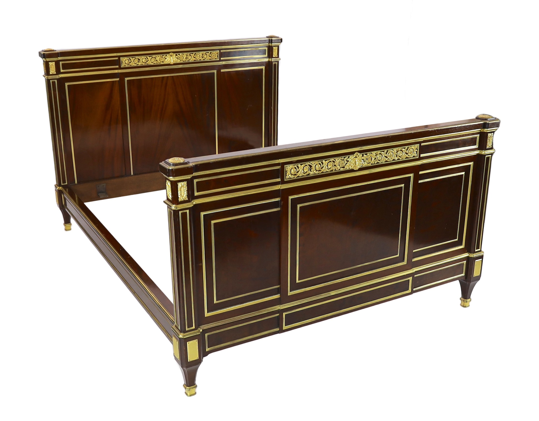 Gervais-Maximilien-Eugène Durand (1839-1920). A 19th century French ormolu mounted bedstead, width 168cm, depth 214cm, height 118cm